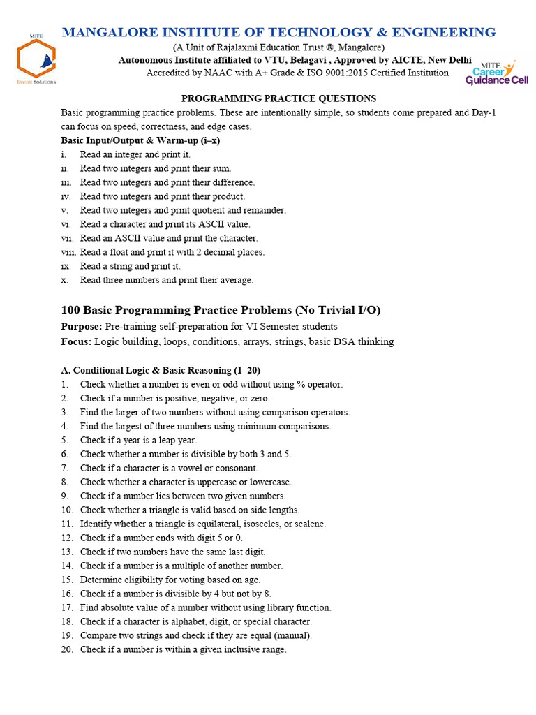 Programming Practice Questions | PDF | String (Computer Science ...