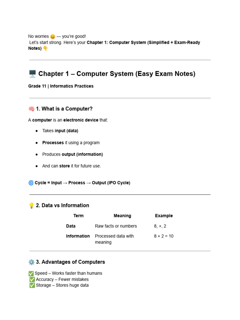 ? Chapter 1 - Computer System (Easy Exam Notes) | PDF | Computer Data ...