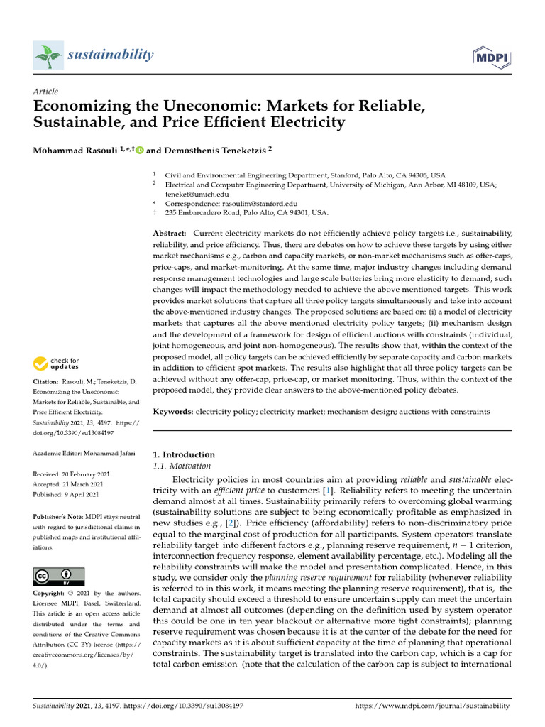 Economizing The Uneconomic: Markets For Reliable, Sustainable, and ...
