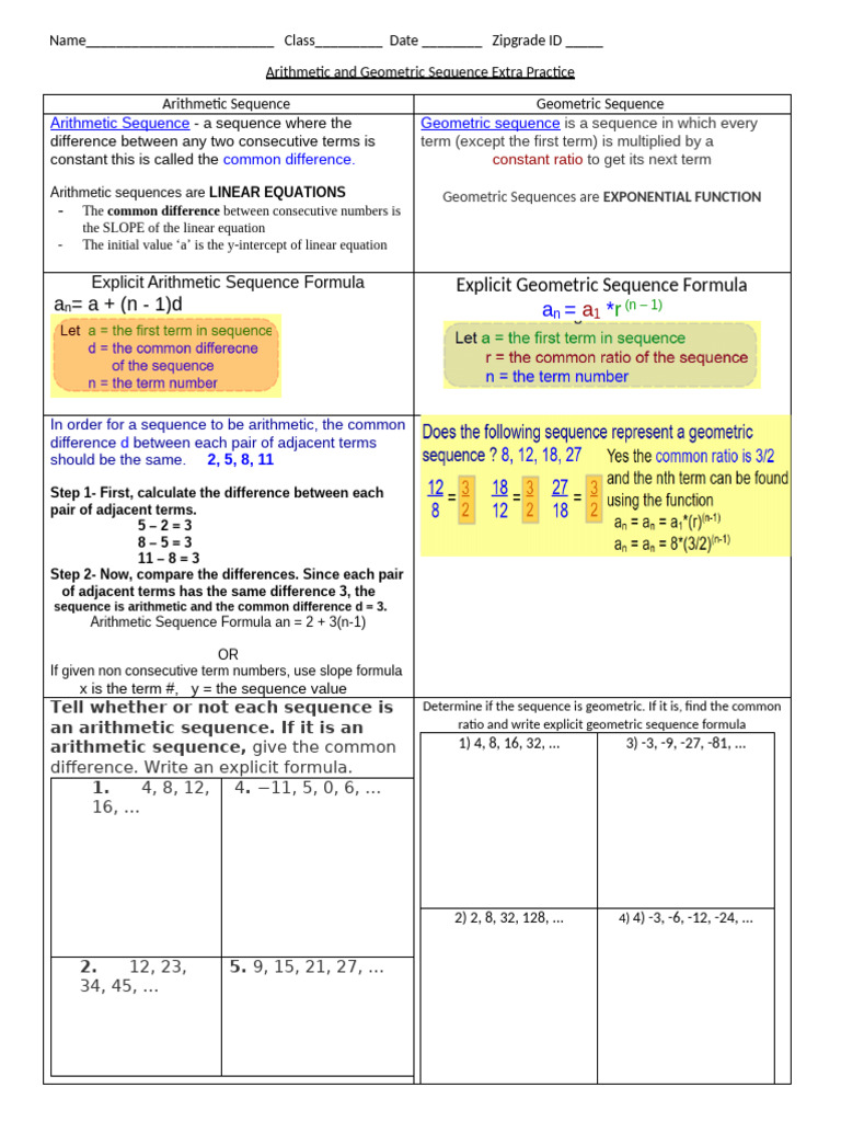 Arithmetic and Geometric Sequence Test Correction Work | PDF