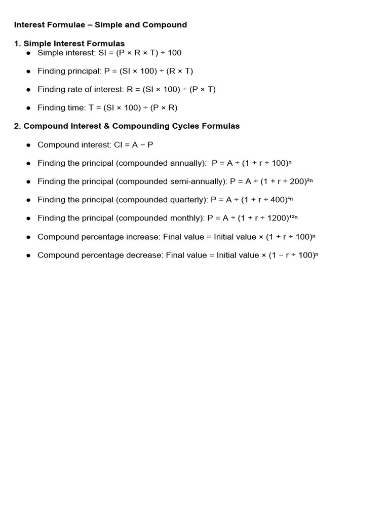 Interest Formula List | PDF