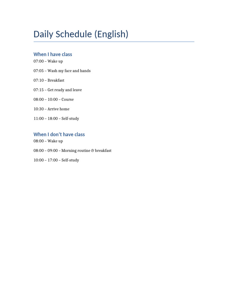 Daily Schedule English | PDF