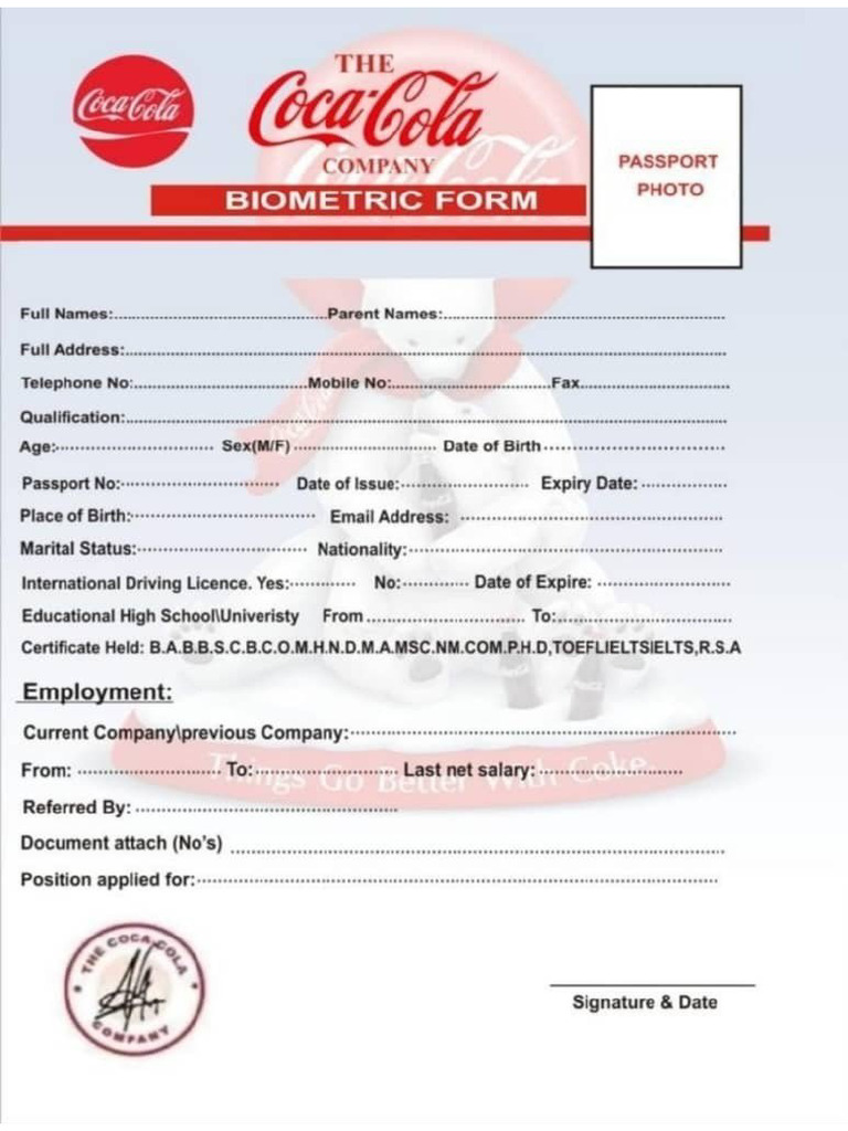 Coca-Cola Application Form.. | PDF