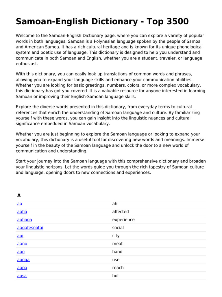 Diccionario Samoano English Sm-En | PDF | Vocabulary | Linguistics