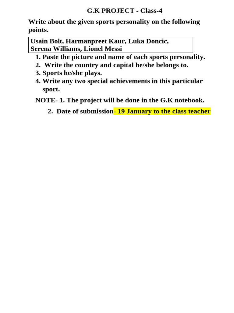 Class 4-Annual GK Project 2025-26 | PDF