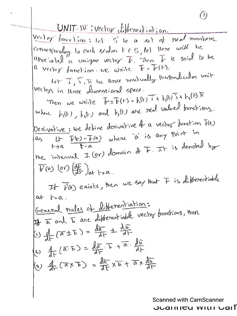 De&VC UNIT 4 Vector Differentiation | PDF