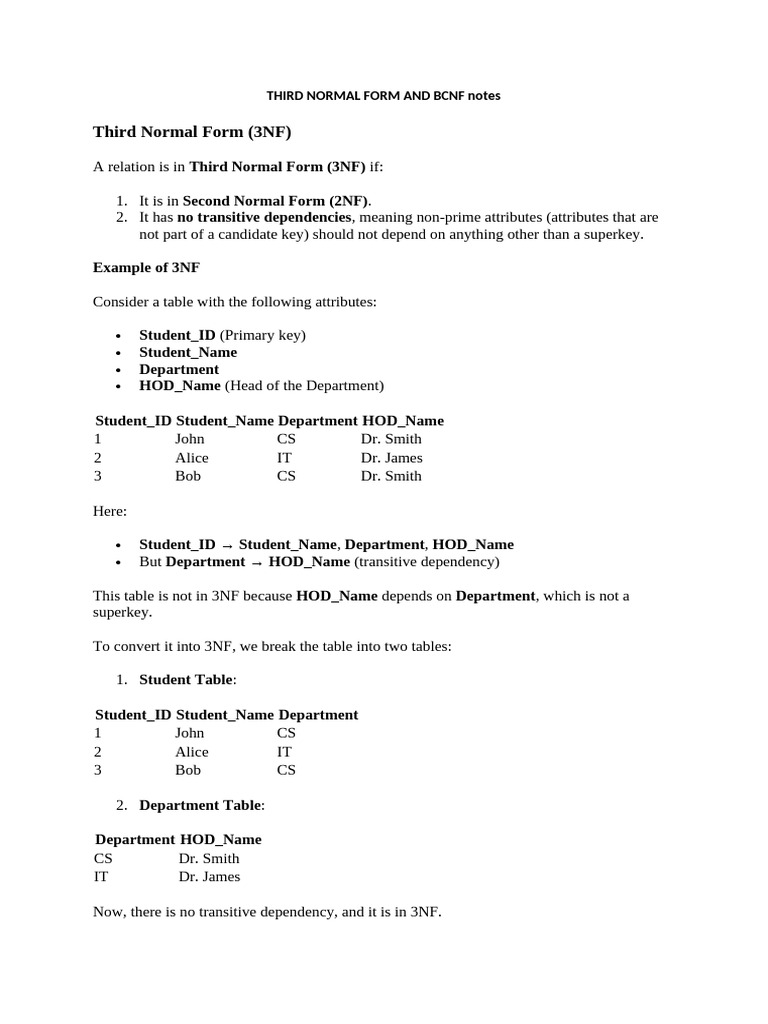 Third Normal Form and BCNF Notes | PDF