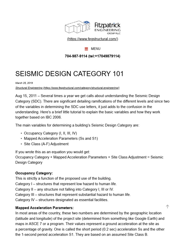 Seismic Design Category 101 - Fitzpatrick Engineering | PDF