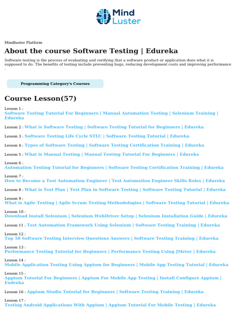 Software Testing - Edureka Course Content | PDF | Selenium (Software ...