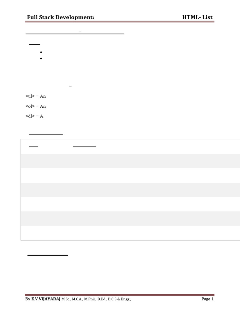 DHTML Notes-2 List Tags and Its Types | PDF | Html Element | Html