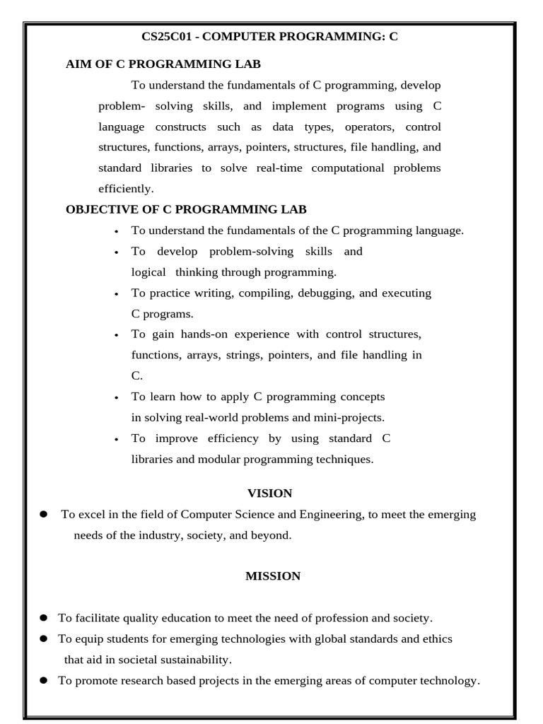 Cs25c01 Lab Manual PDF | PDF | Pointer (Computer Programming) | Fahrenheit