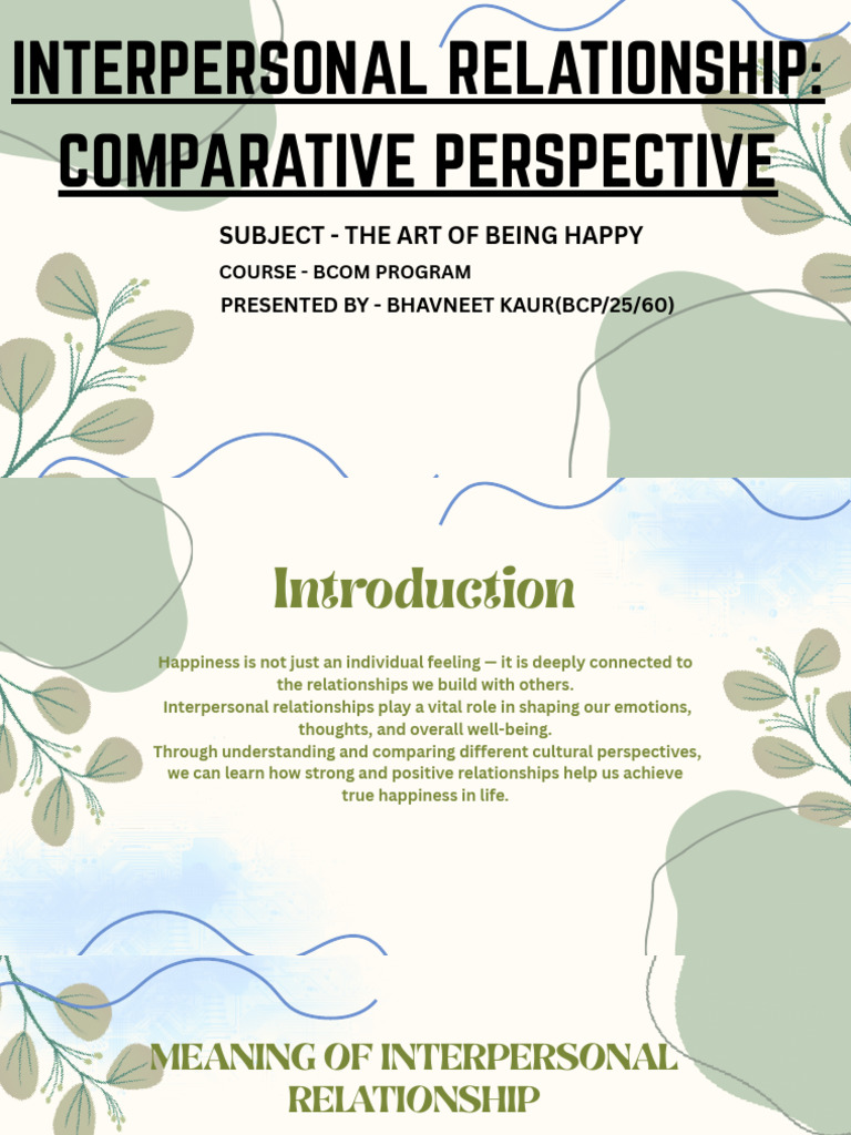 Interpersonal Relationship: Comparative Perspective: Subject - The Art ...