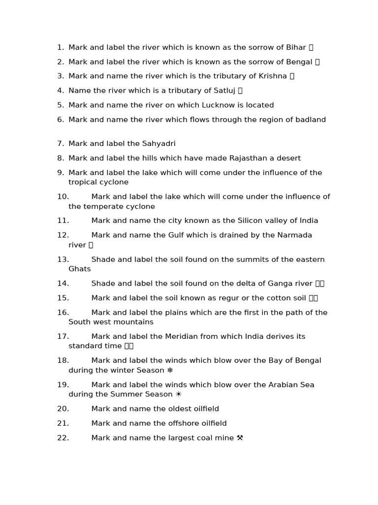 Geography Map Probable Questions | PDF | River | Earth Sciences