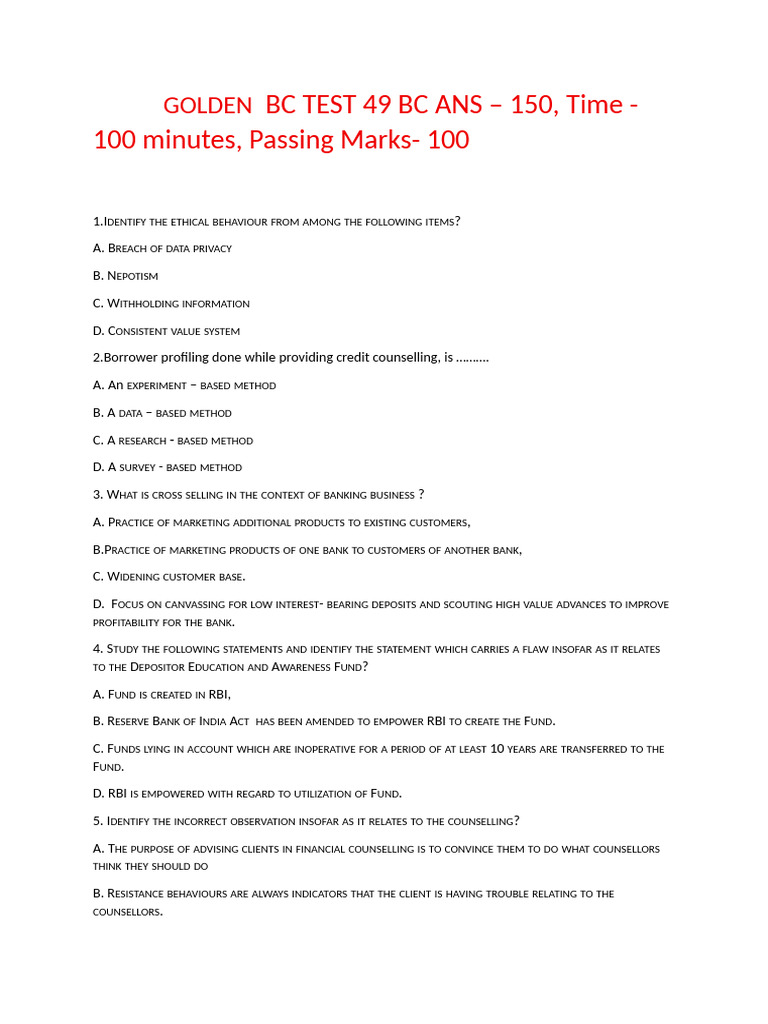Dra Test 50 BC Book 150 Que | PDF | Loans | Banks