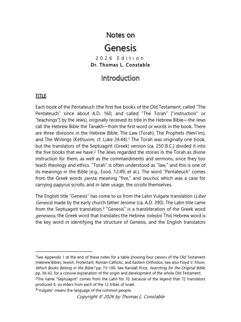 Notes On Genesis DR T L Constable 2026 Edition | PDF | Jacob | Abraham