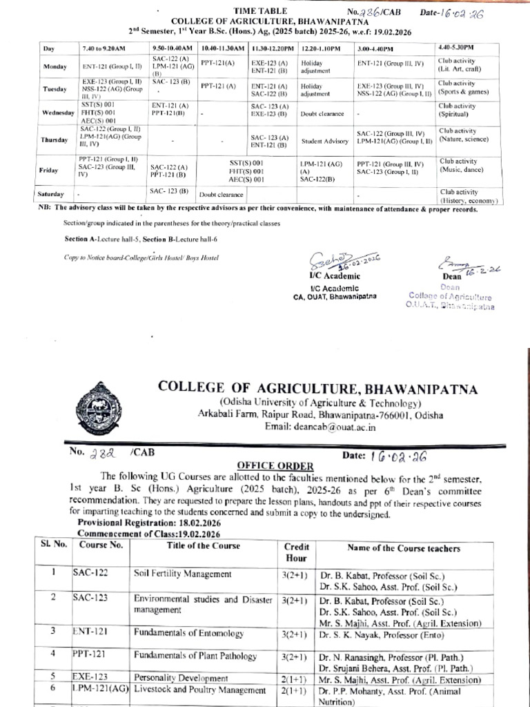 Timetable, Course Allotment, Student List of 2nd Sem 2025-26 | PDF ...