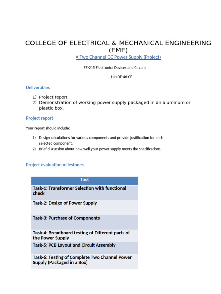DC Power Supply Project | PDF