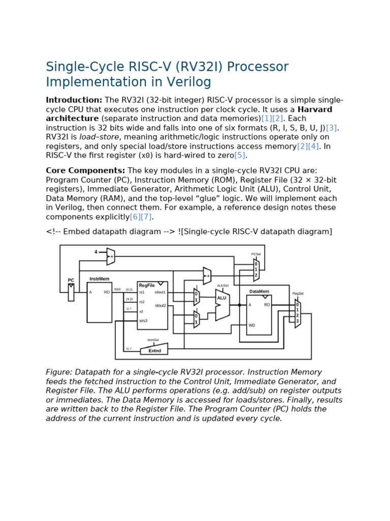 Single-Cycle RISC-V (RV32I) Processor Implementation in Verilog | PDF ...