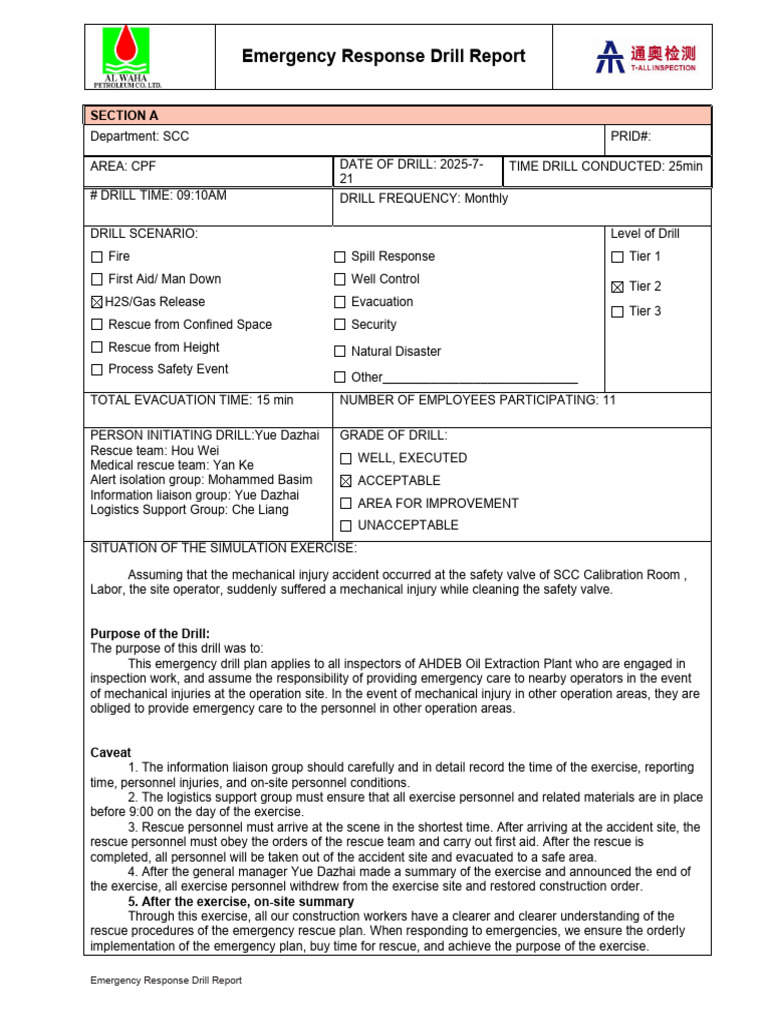 Emergency Drill Programme For Mechanical Injuries | PDF | Emergency ...