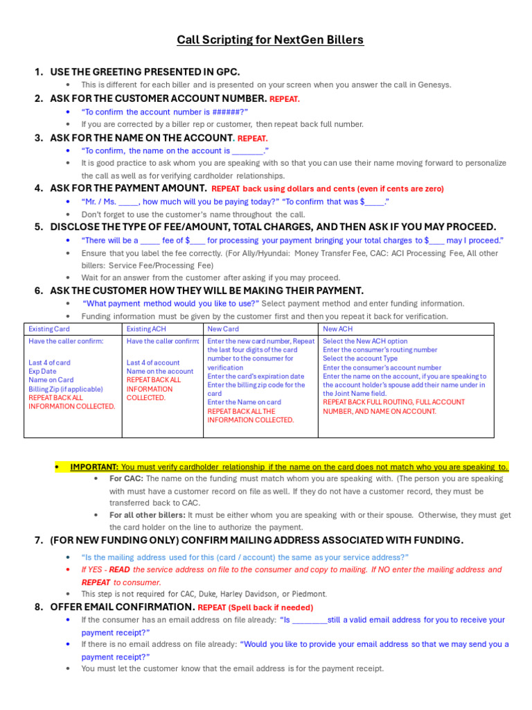 Basic Call Scripting For NextGen Billers Updated | PDF