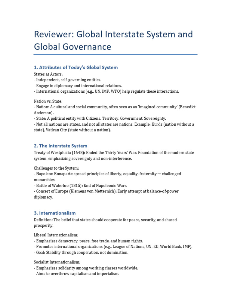 Reviewer Global Interstate and Governance | PDF | Global Governance ...