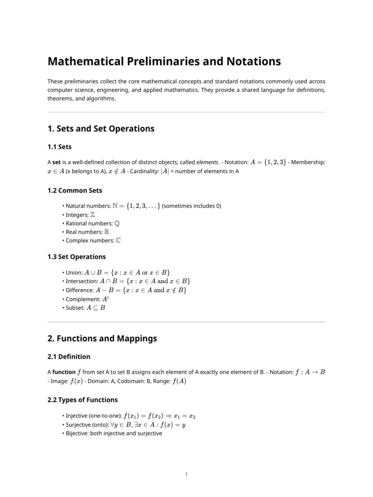 Mathematical Preliminaries and Notations | PDF