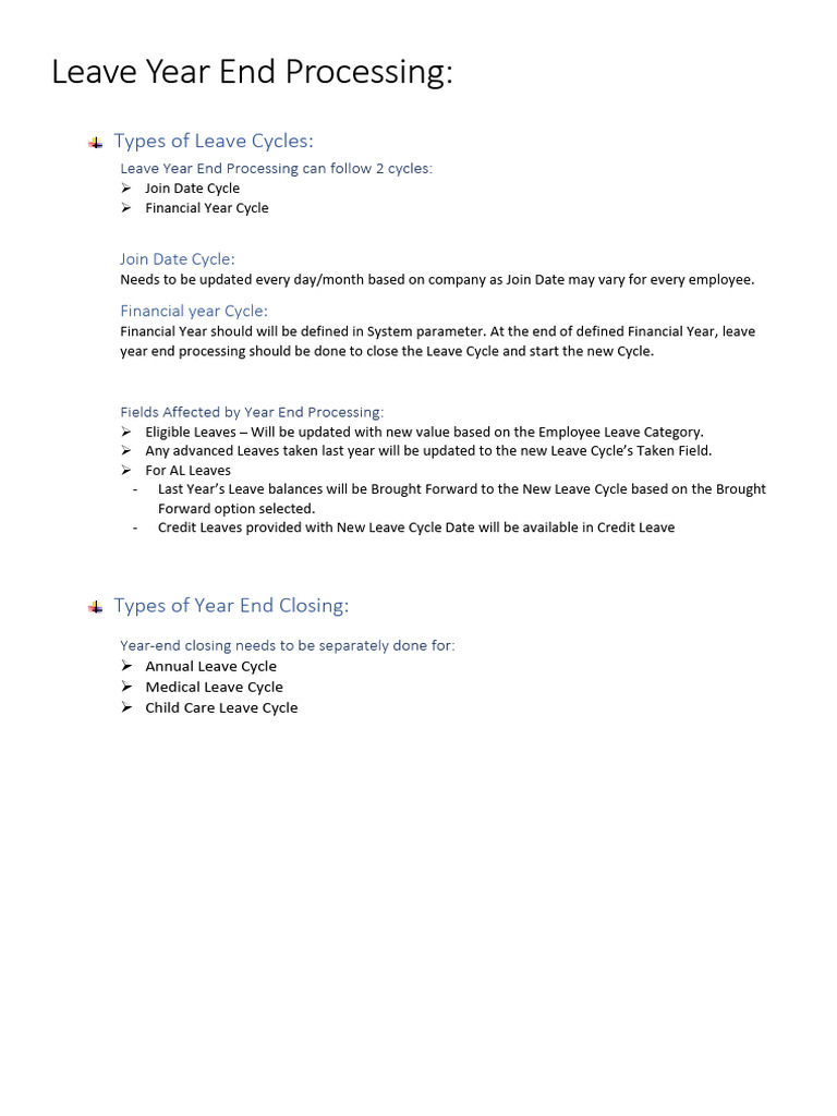 Leave Year End Processing User Reference | PDF