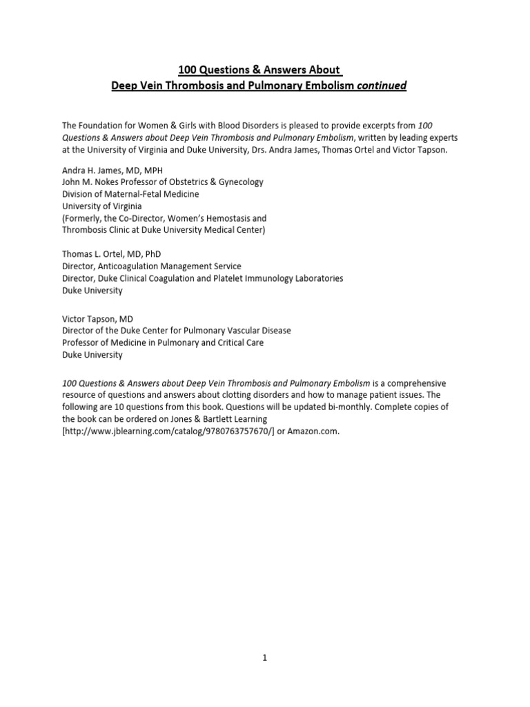 100 Questions Clotting Questions 11 To 21 Final 1 | PDF | Coagulation ...