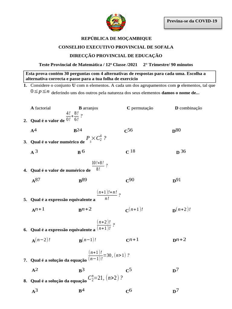 12a Classe | PDF | Permutação | Analise matemática
