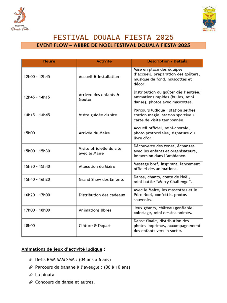 Event Flow - Arbre de Noel Festival Douala Fiesta 2025 | PDF | Fériés ...