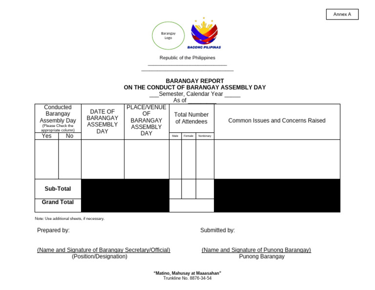 2026 Annex A For Barangay Assembly | PDF