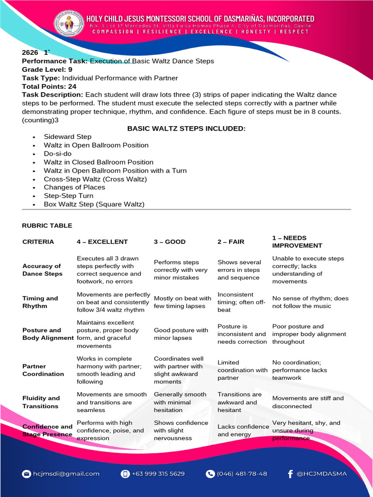 Rubric GRADE 09 - Performance Task WALTZ DANCE | PDF | Waltzes ...
