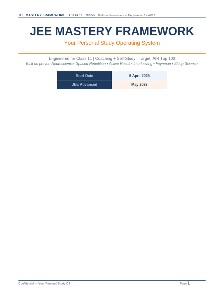 JEE Mastery Framework | PDF | Sleep | Sleep Deprivation