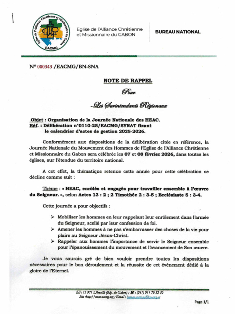 Note de Rappel Jour - Nat. Heac | PDF
