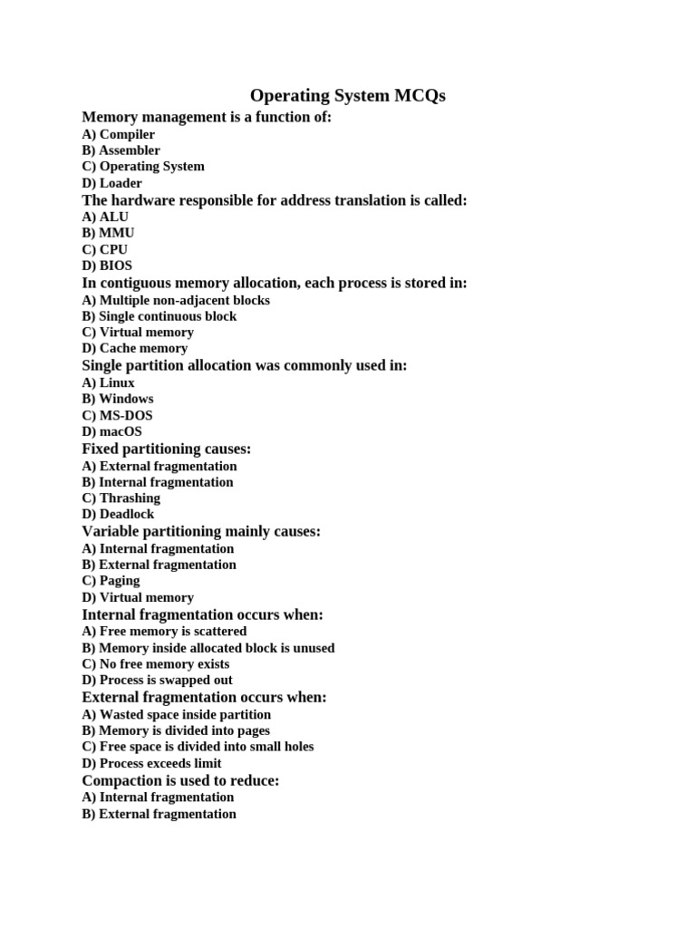 Operating System MCQs F | PDF | Scheduling (Computing) | Process ...