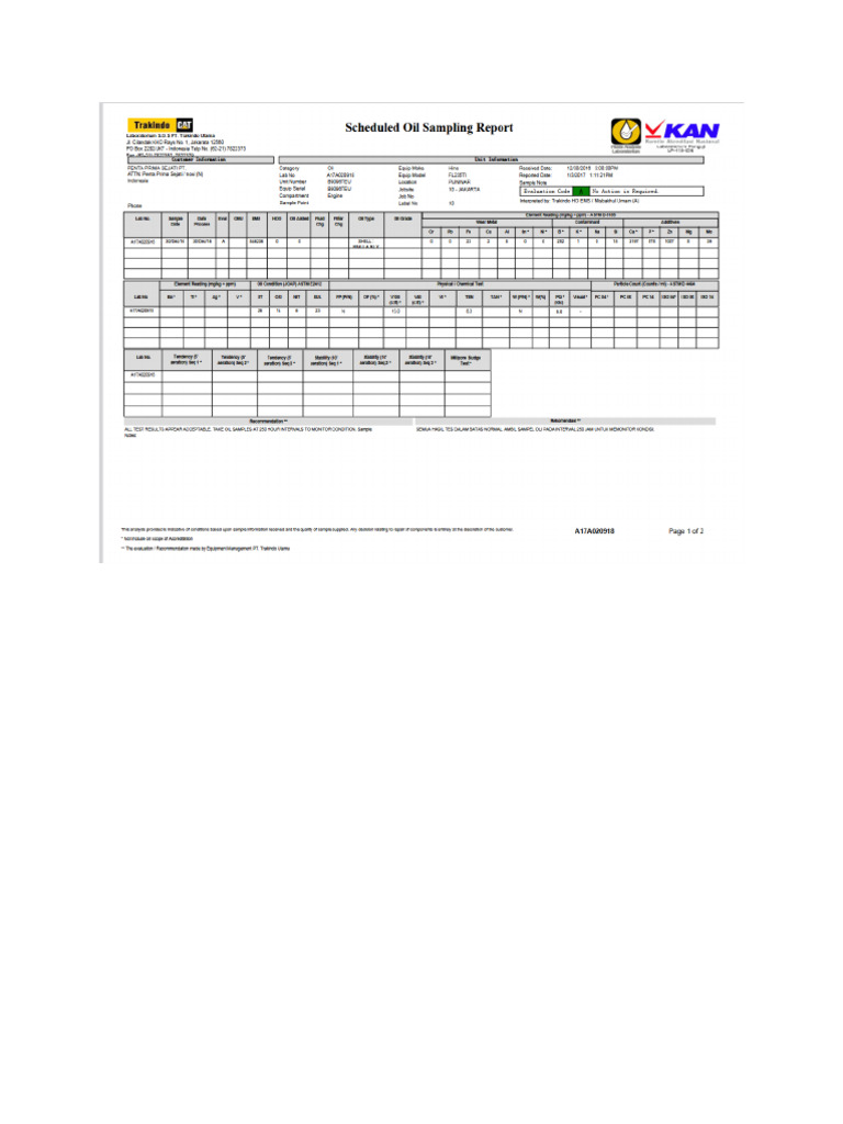 Sample Schedule Oil Sample Report | PDF