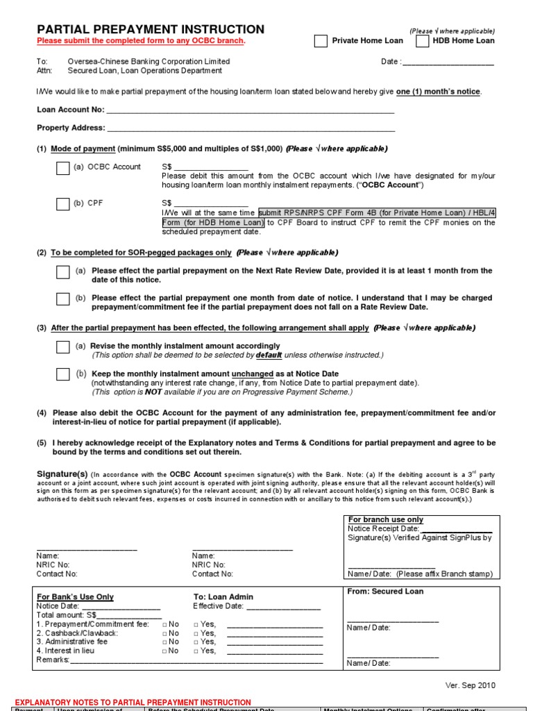 OCBC Home Loan Partial Prepayment Form | PDF | Loans | Mortgage Loan