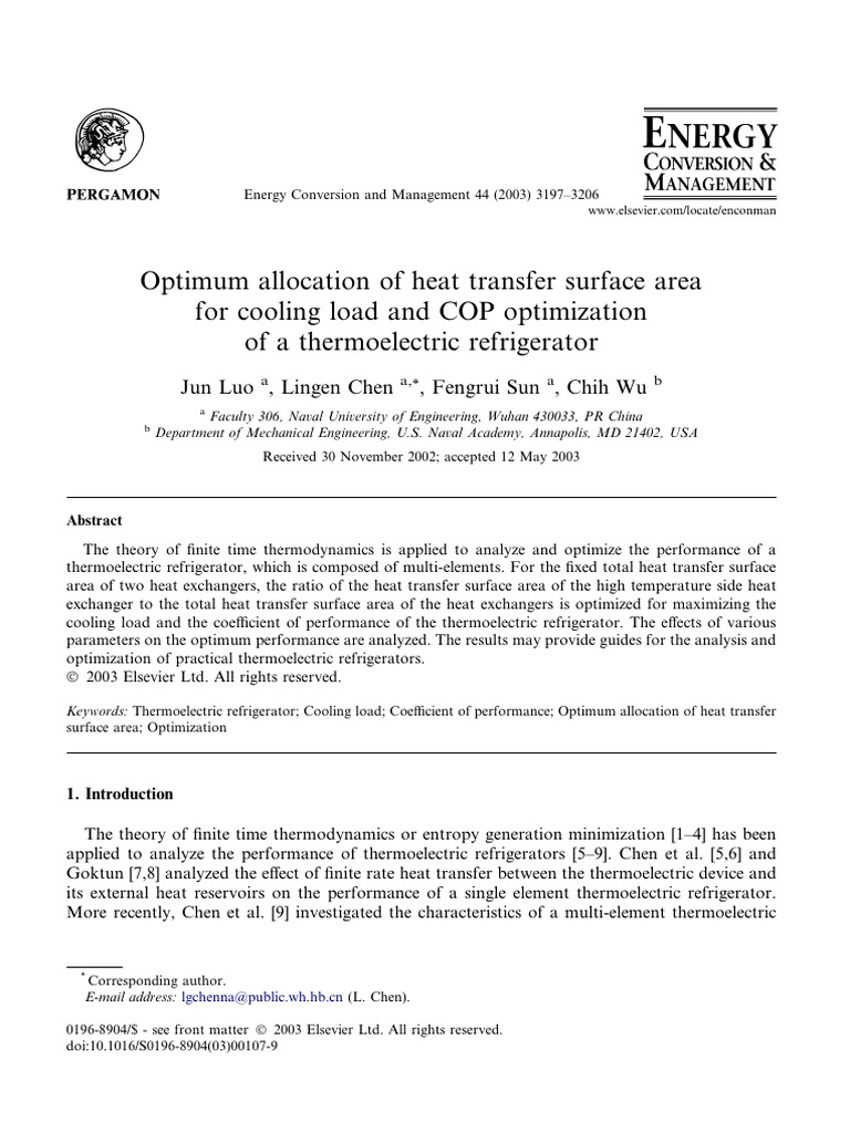 Optimum Allocation of Heat Transfer Surface Area For Cooling Load and ...