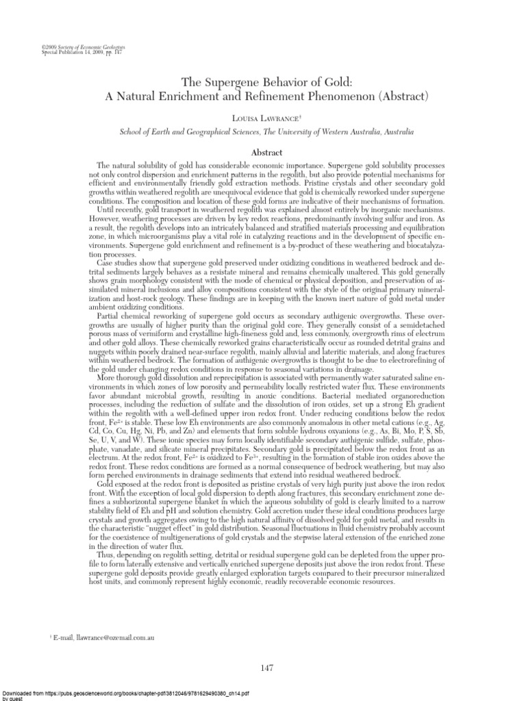 The Supergene Behavior of Gold | PDF | Weathering | Gold