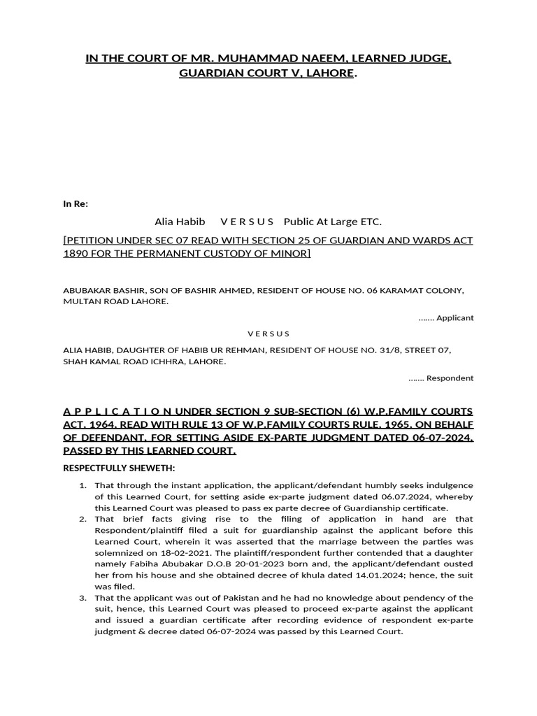 Application For Setting Aside Ex Paret Decree Guardianship | PDF ...