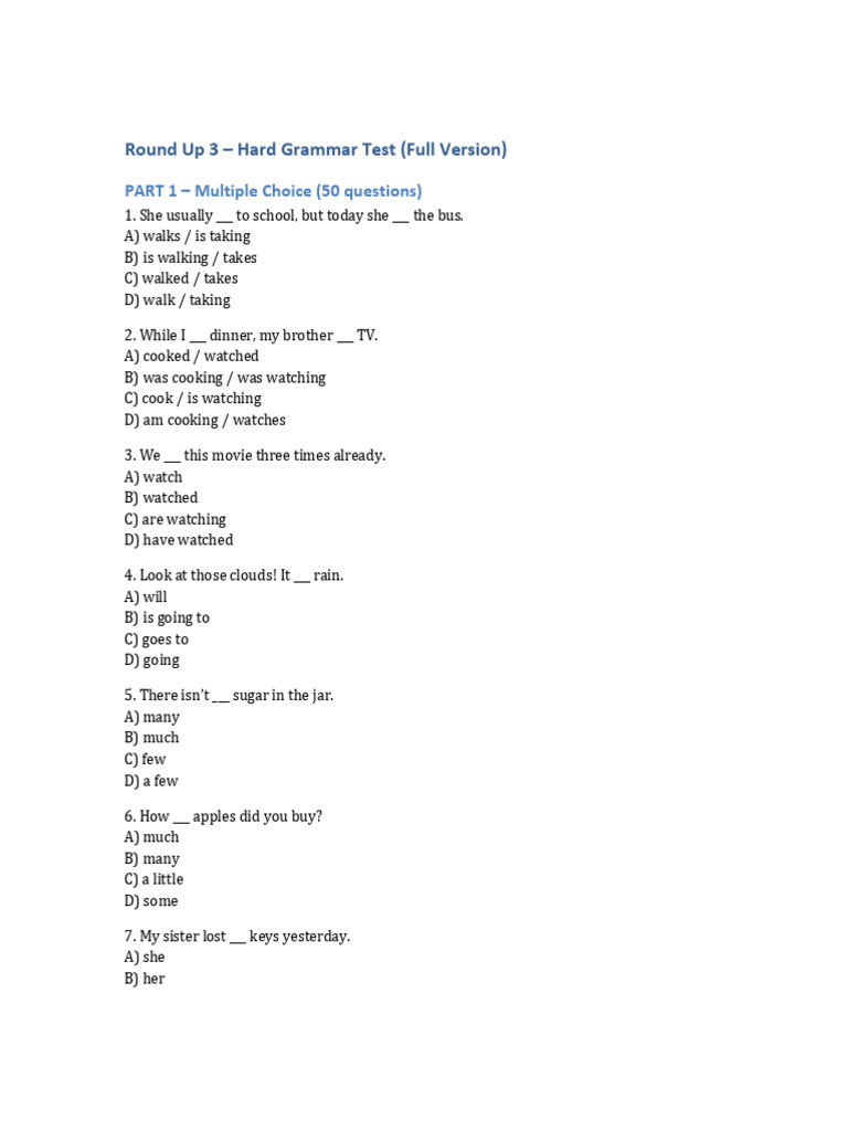 Round Up 3 Hard Test Full | PDF