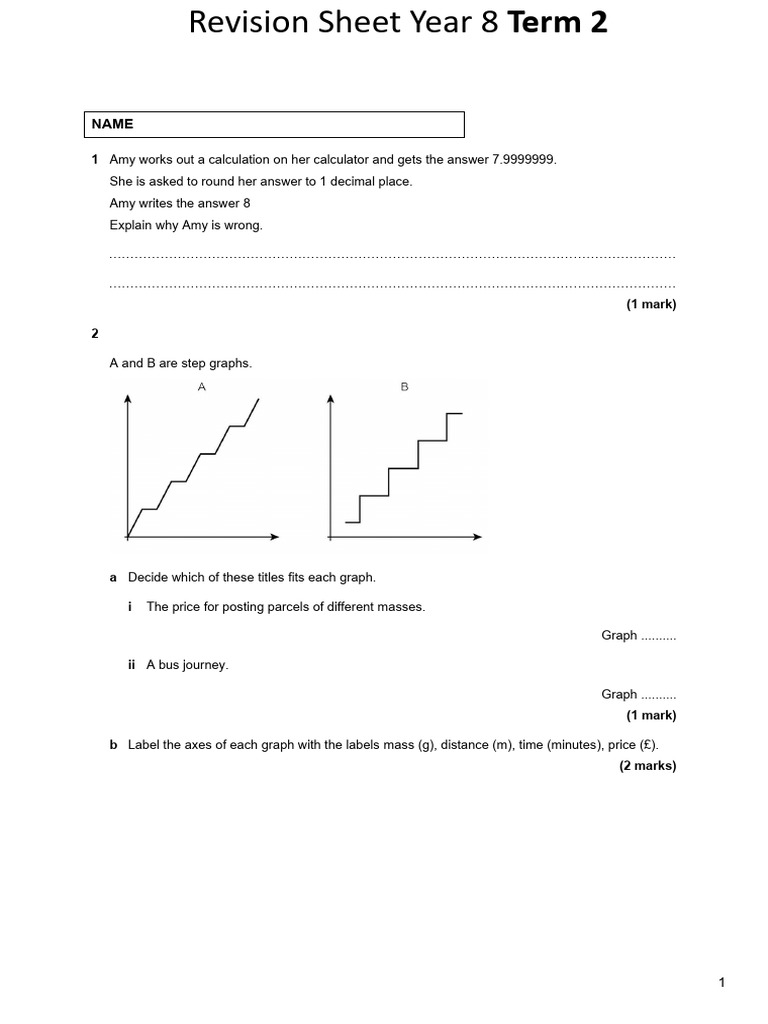 Year 8 Term 2 Revision Sheet | PDF | Mathematics