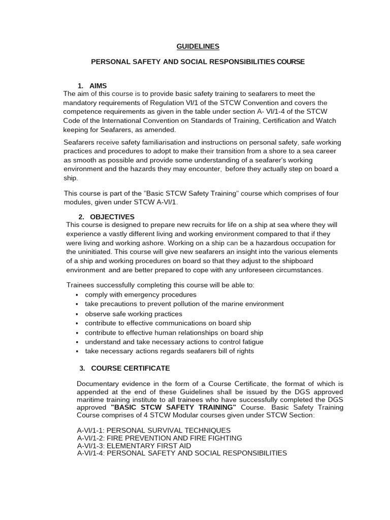 PSSR Course - 2026 New Handouts | PDF | Sailor | Safety