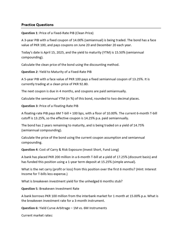 Practice Questions TFM | PDF | Yield (Finance) | Bonds (Finance)