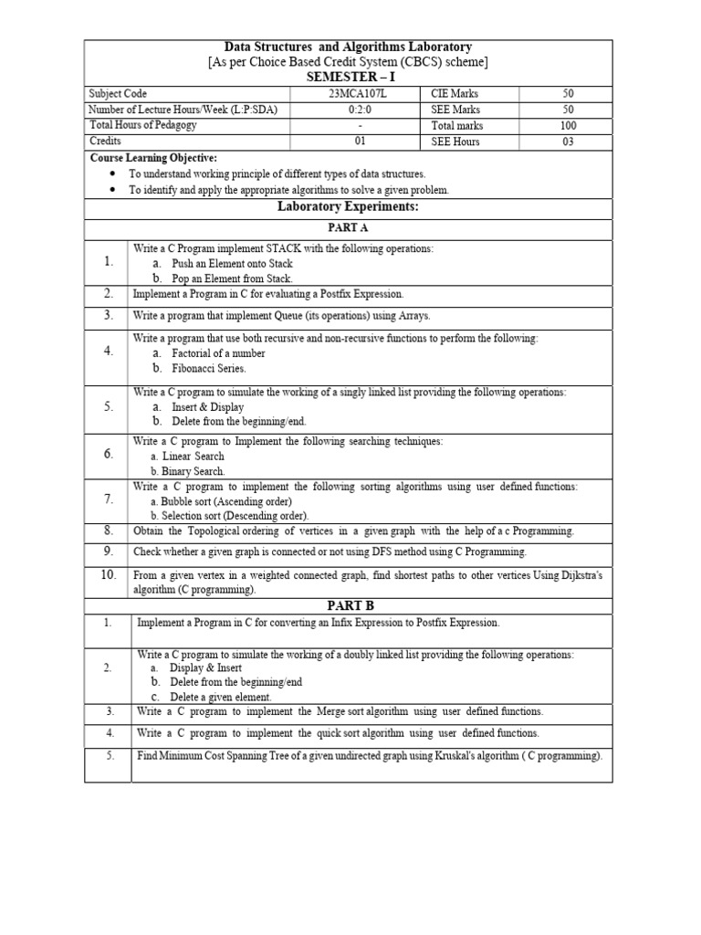 Data Structures and Algorithms Laboratory | PDF | Algorithms And Data ...