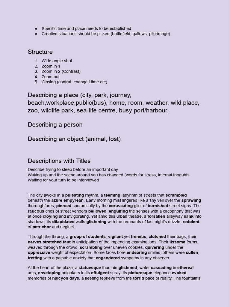 Descriptive Wrtign Guideline and Phrase Fle | PDF