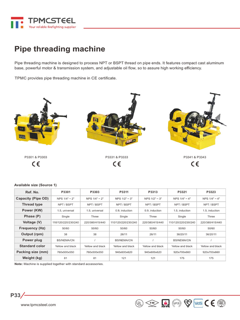 P33 Pipe Threading Machine | PDF | Pipe (Fluid Conveyance) | Ac Power ...