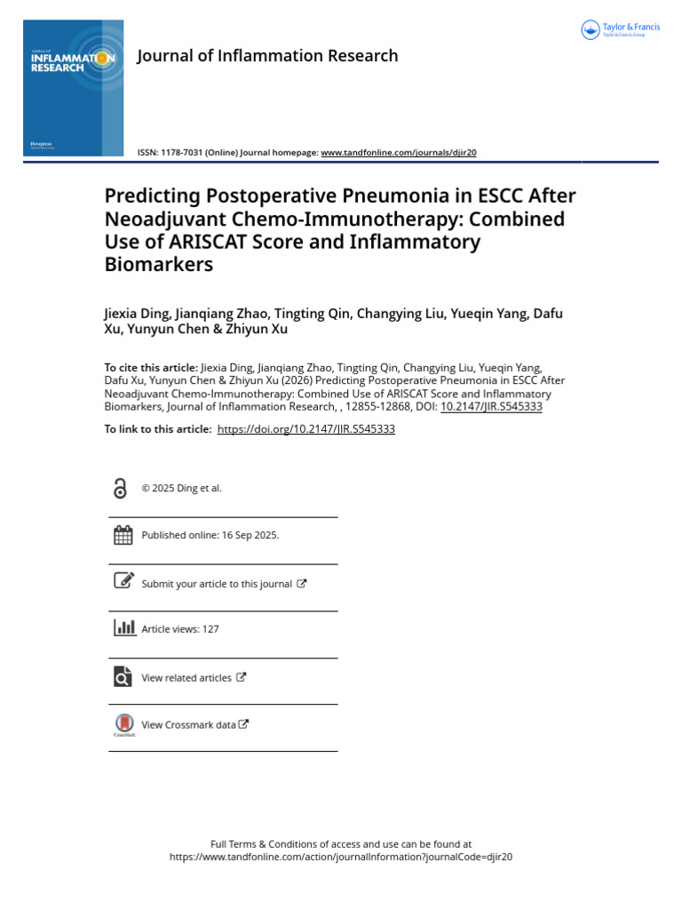Predicting Postoperative Pneumonia in ESCC After Neoadjuvant Chemo ...