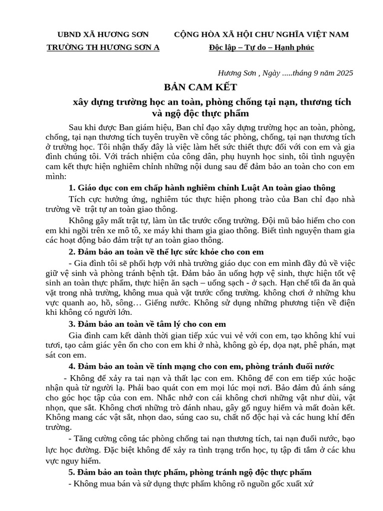 Ban Cam Ket Của Học Sinh Về ATTH Ch | PDF
