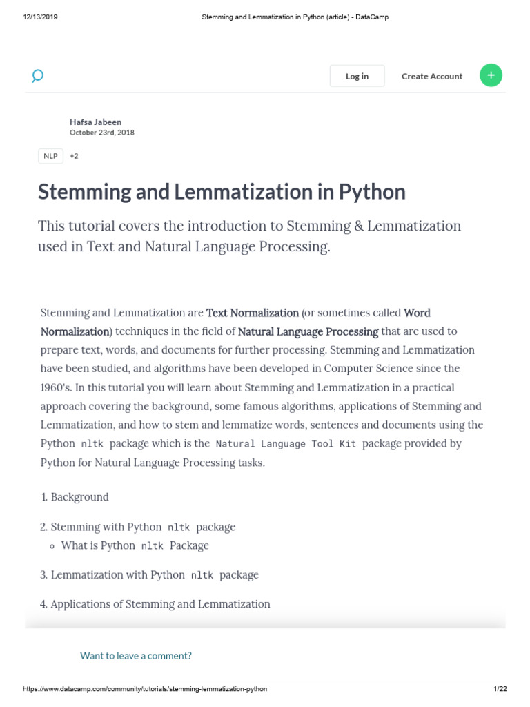 Stemming and Lemmatization in Python (Article) - DataCamp | PDF ...